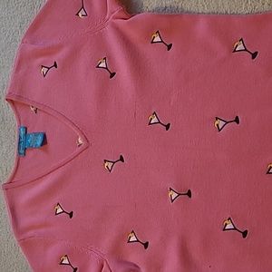 Alexandra Bartlett Size S Embroidered Martini Lovers Cotton Short Sleeve Sweater